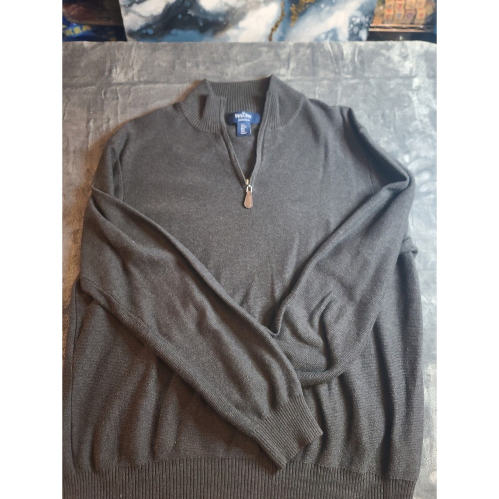 Savile Row Mens Jumper L Blk Sweater High Neck 1/4 Zip Pullover Knitted‎ Cotton